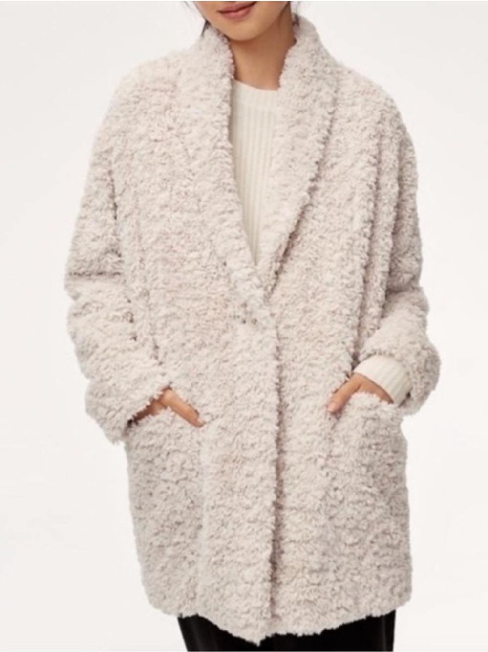 Aritzia Wilfred Plush Teddy Jacket in Light Taupe